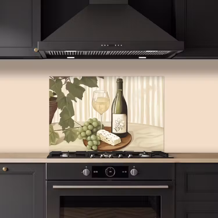 Spatscherm keuken - Wijn - Druiven - Kaas - Bladeren — 2