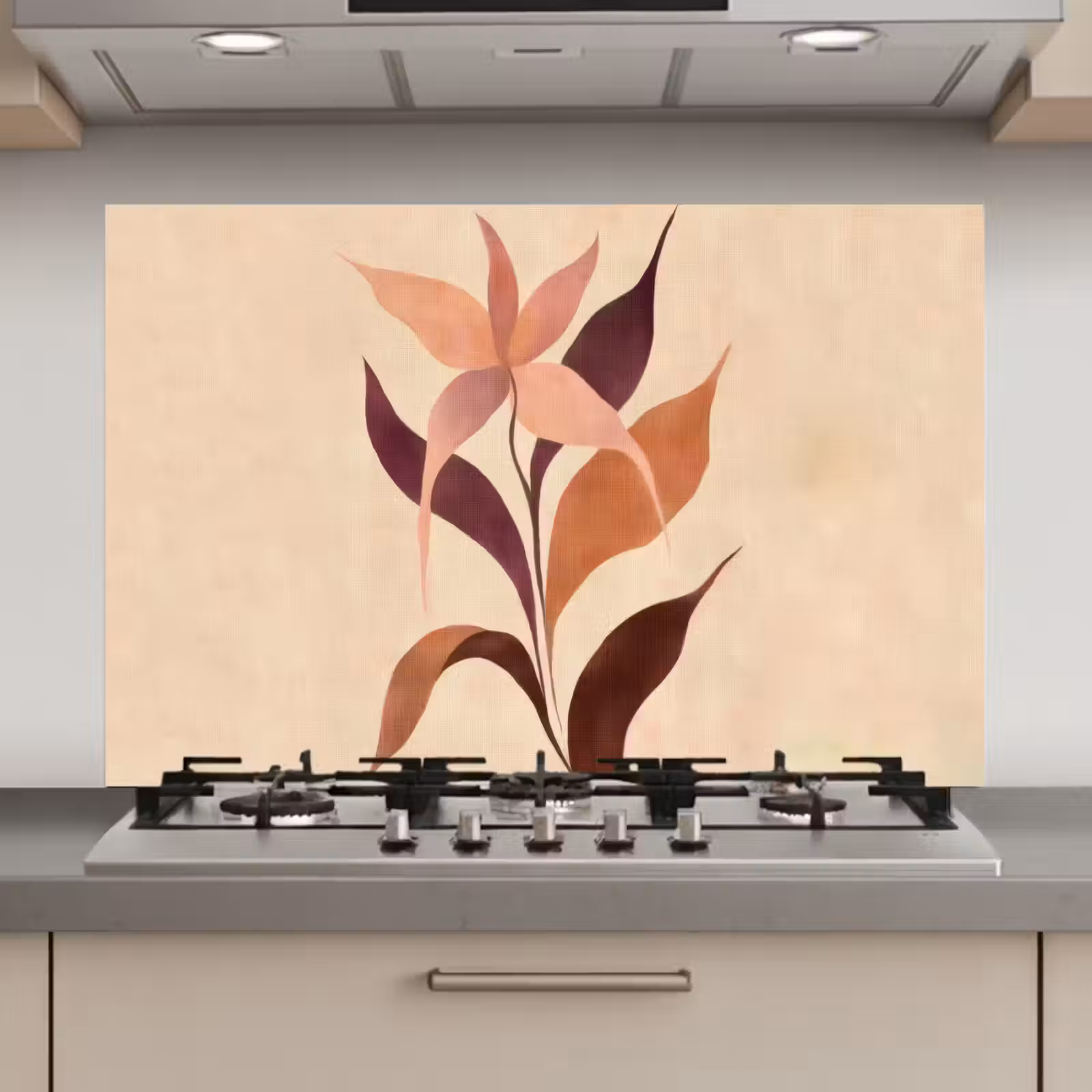 Spatscherm keuken - Minimalistisch - Bloem - Bladeren - Beige — 1
