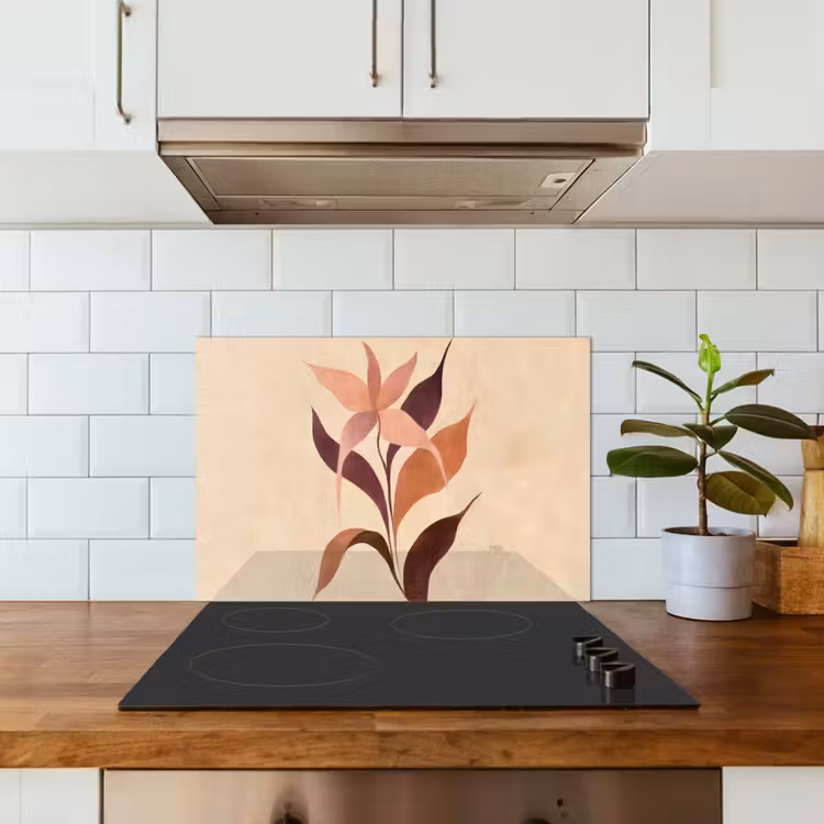 Spatscherm keuken - Minimalistisch - Bloem - Bladeren - Beige — 6