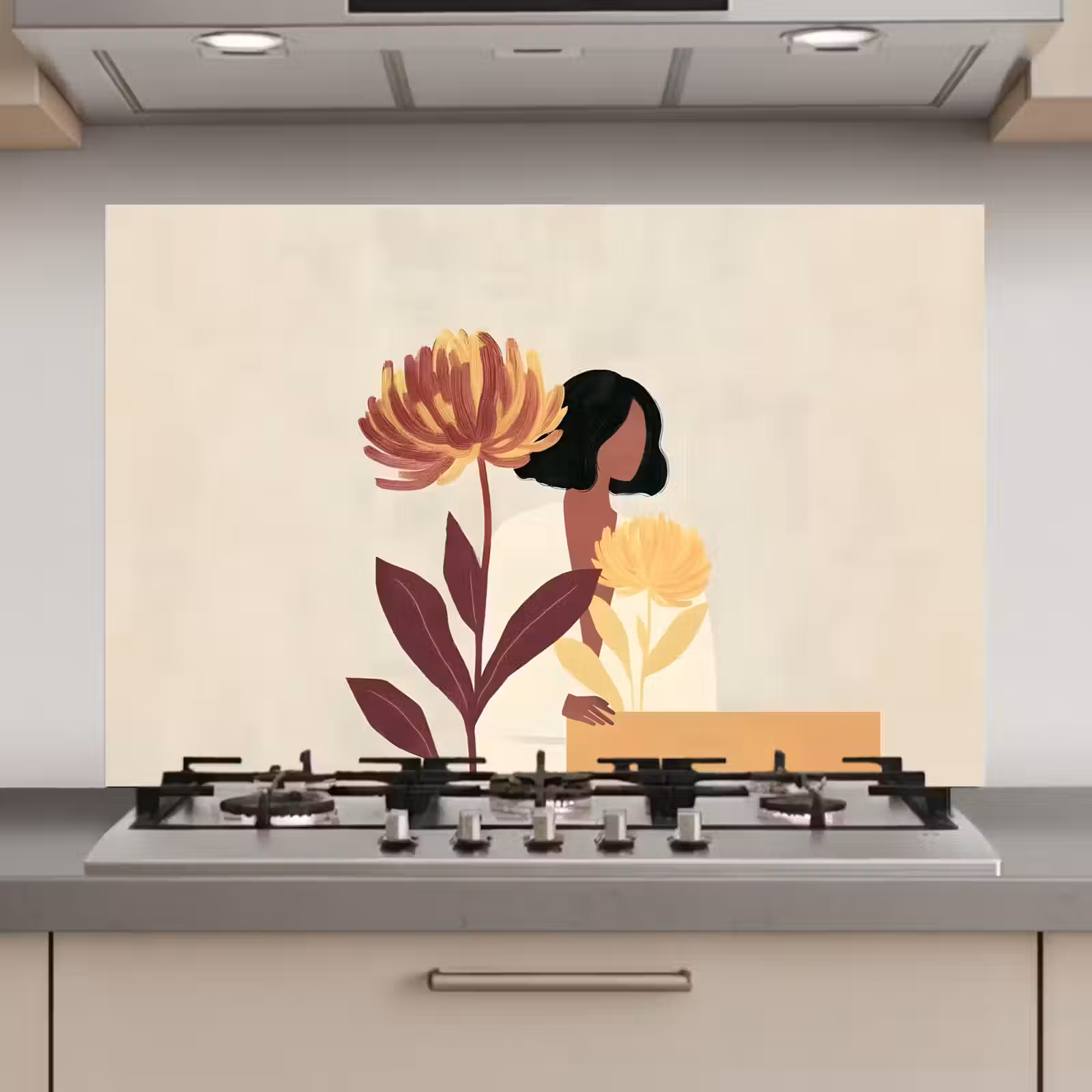 Spatscherm keuken - Vrouw - Minimalistisch - Bloem — 1