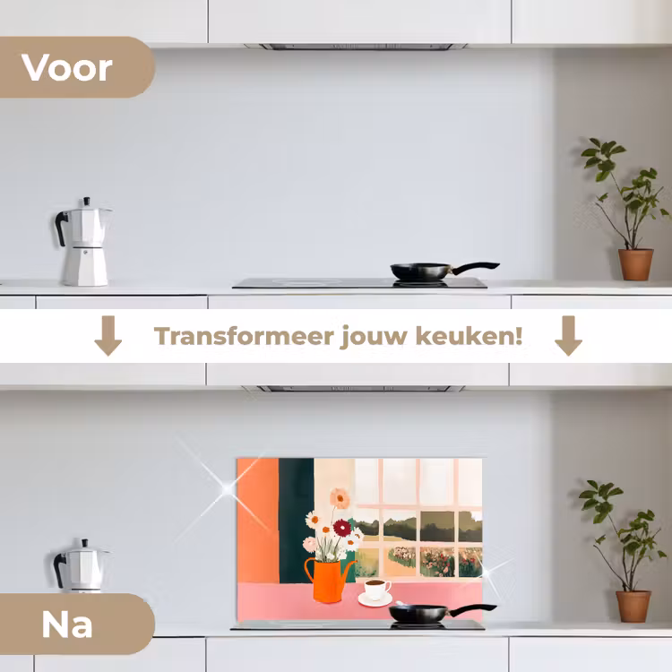Spatscherm keuken - Bloemen - Koffie - Raam — 3