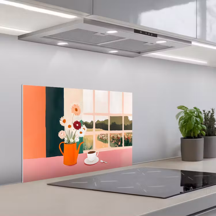 Spatscherm keuken - Bloemen - Koffie - Raam — 5