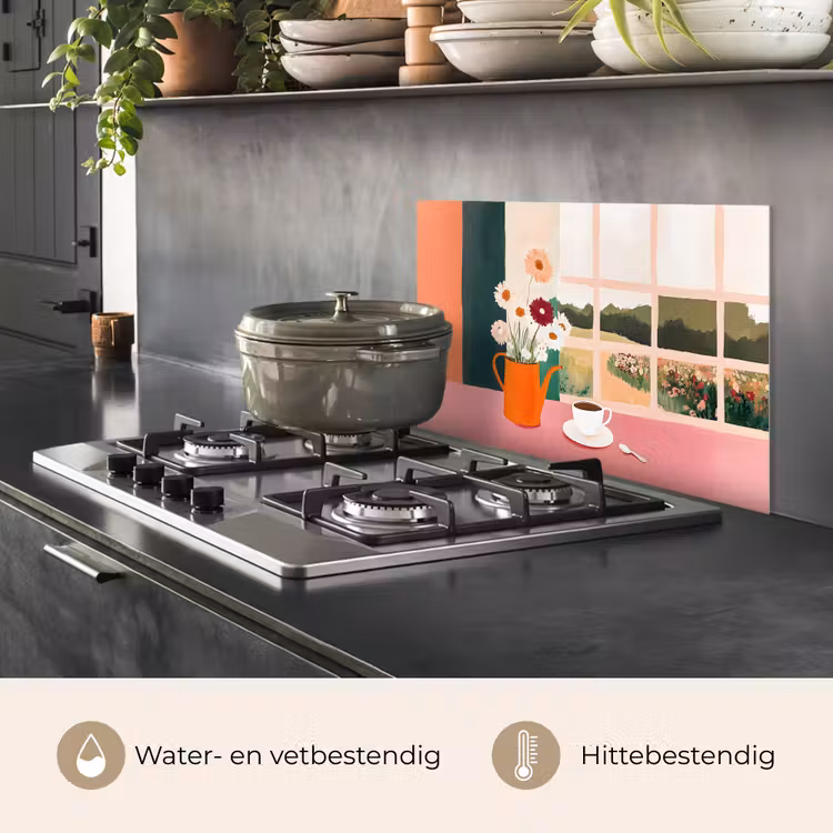 Spatscherm keuken - Bloemen - Koffie - Raam — 7