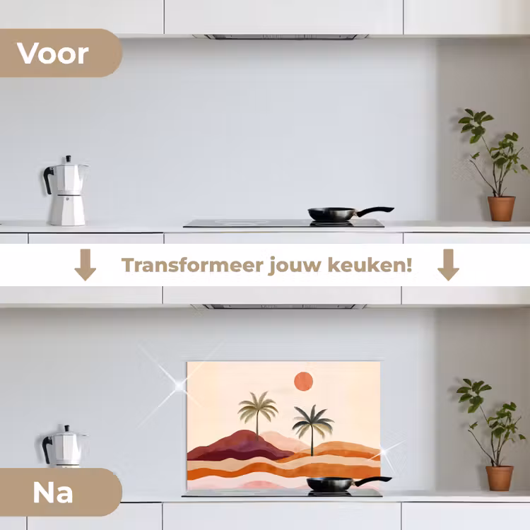 Spatscherm keuken - Palmbomen - Abstract - Zon - Heuvels — 3