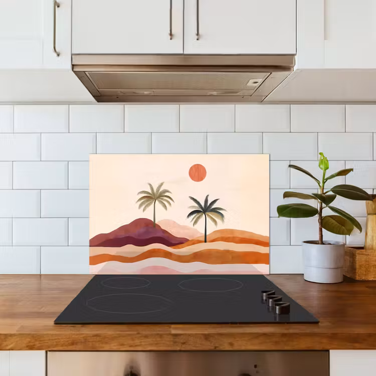Spatscherm keuken - Palmbomen - Abstract - Zon - Heuvels — 6