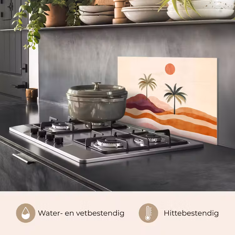 Spatscherm keuken - Palmbomen - Abstract - Zon - Heuvels — 7