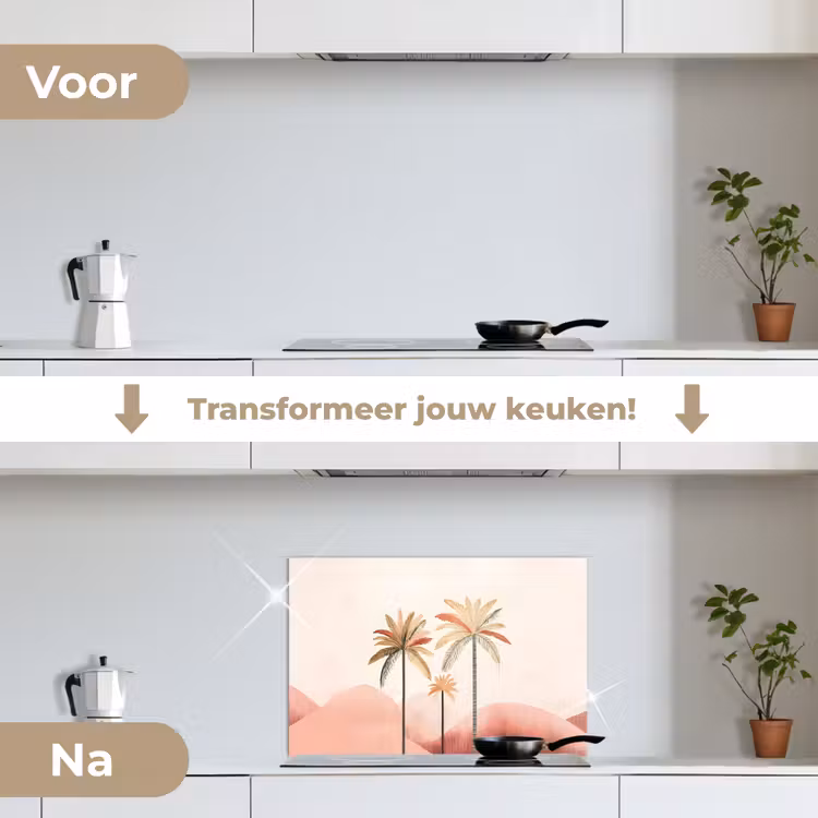 Spatscherm keuken - Palmbomen - Heuvels - Minimalistisch - Zachtroze — 3