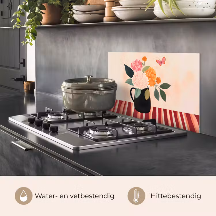 Spatscherm keuken - Vaas - Bloemen - Vlinder - Rood — 7