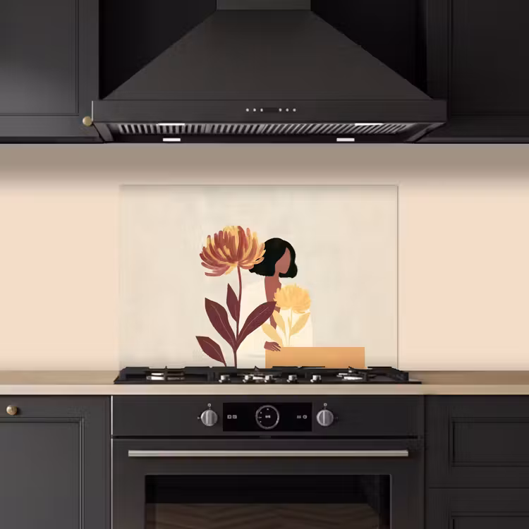 Spatscherm keuken - Vrouw - Minimalistisch - Bloem — 2