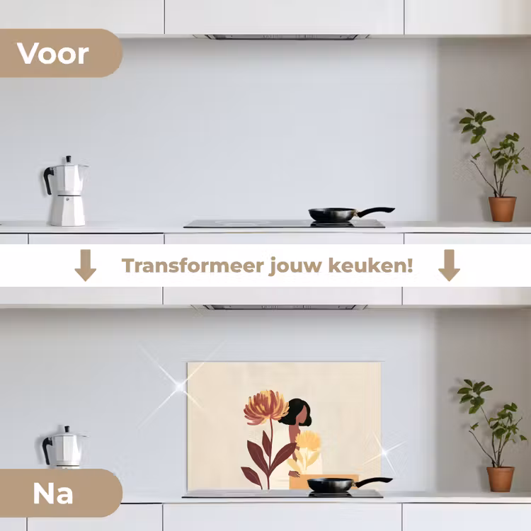 Spatscherm keuken - Vrouw - Minimalistisch - Bloem — 3