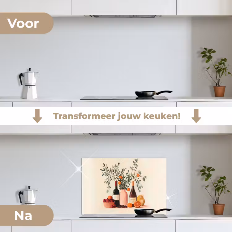 Spatscherm keuken - Wijnflessen - Takken - Sinaasappels — 3