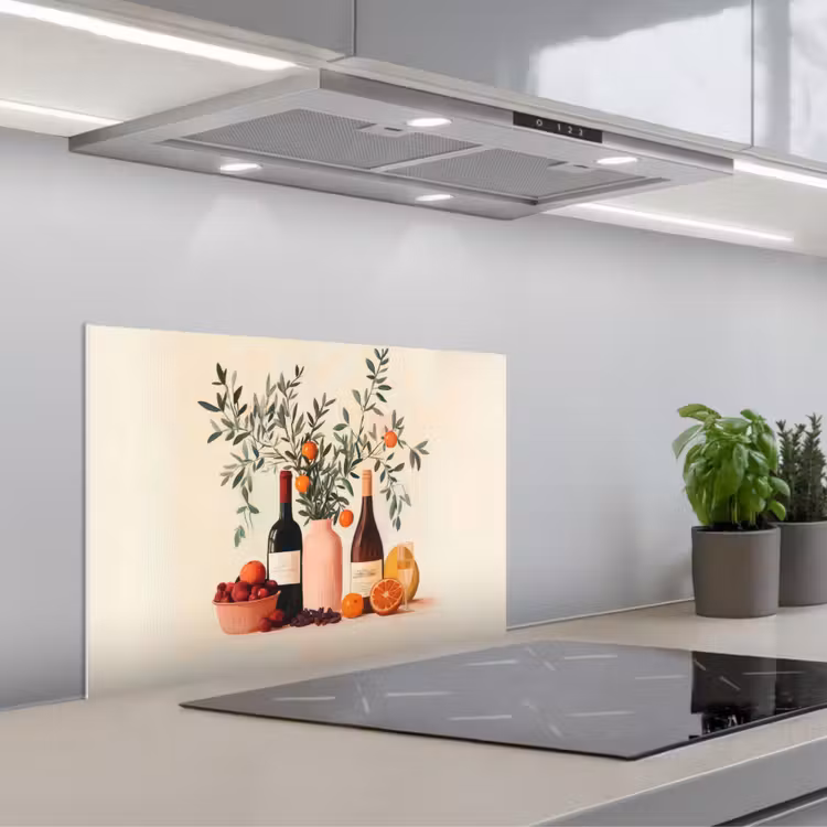Spatscherm keuken - Wijnflessen - Takken - Sinaasappels — 5