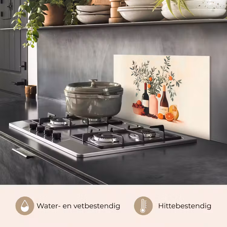 Spatscherm keuken - Wijnflessen - Takken - Sinaasappels — 7