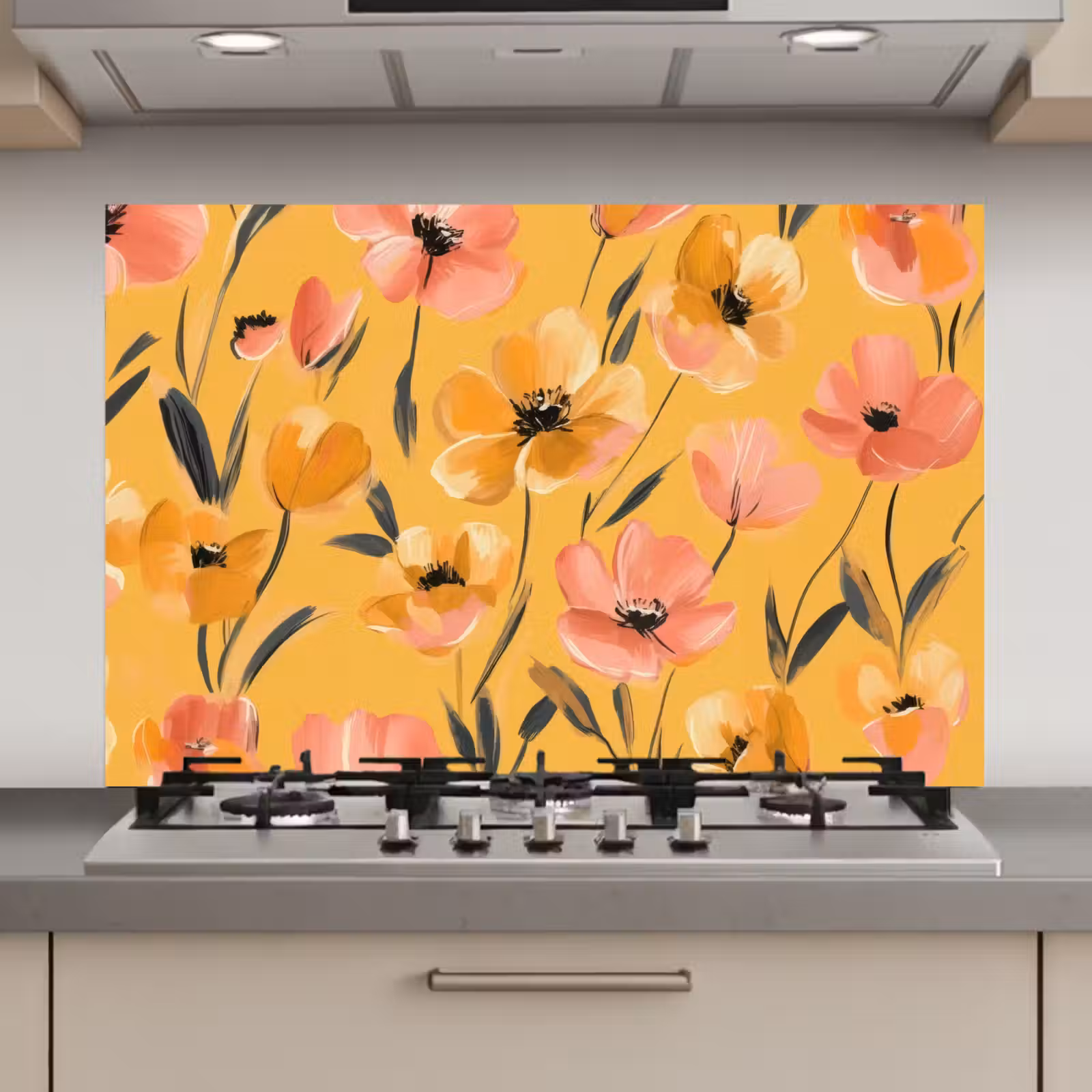 Spatscherm keuken - Bloemen - Geschilderd - Geel — 1