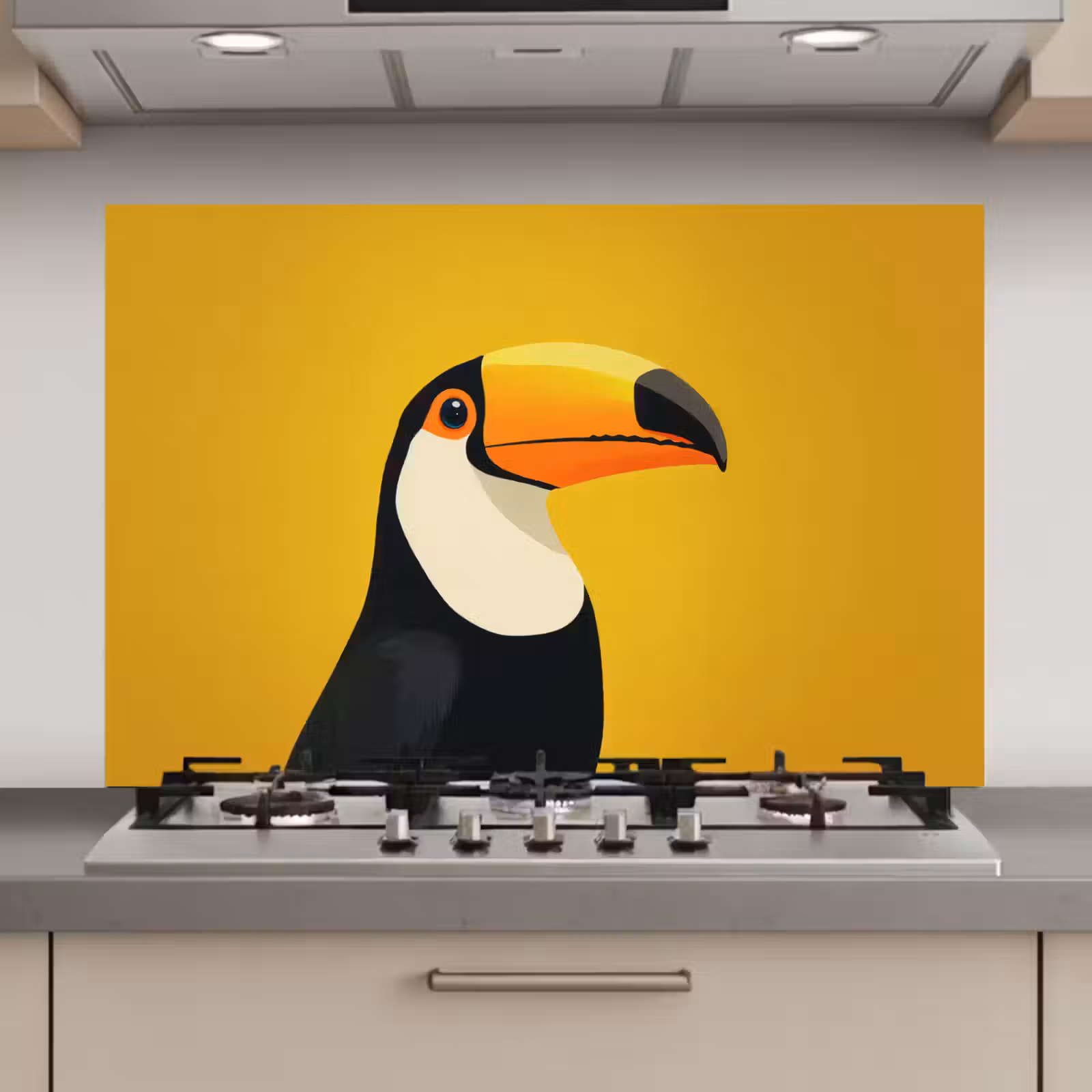 Spatscherm keuken - Toekan - Minimalistisch - Snavel - Oranje — 1