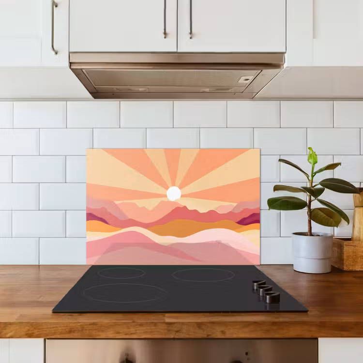 Spatscherm keuken - Bergen - Abstract - Zonnestralen - Roze — 6