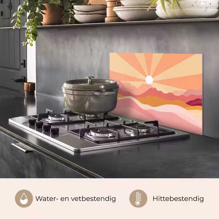 Spatscherm keuken - Bergen - Abstract - Zonnestralen - Roze — 7