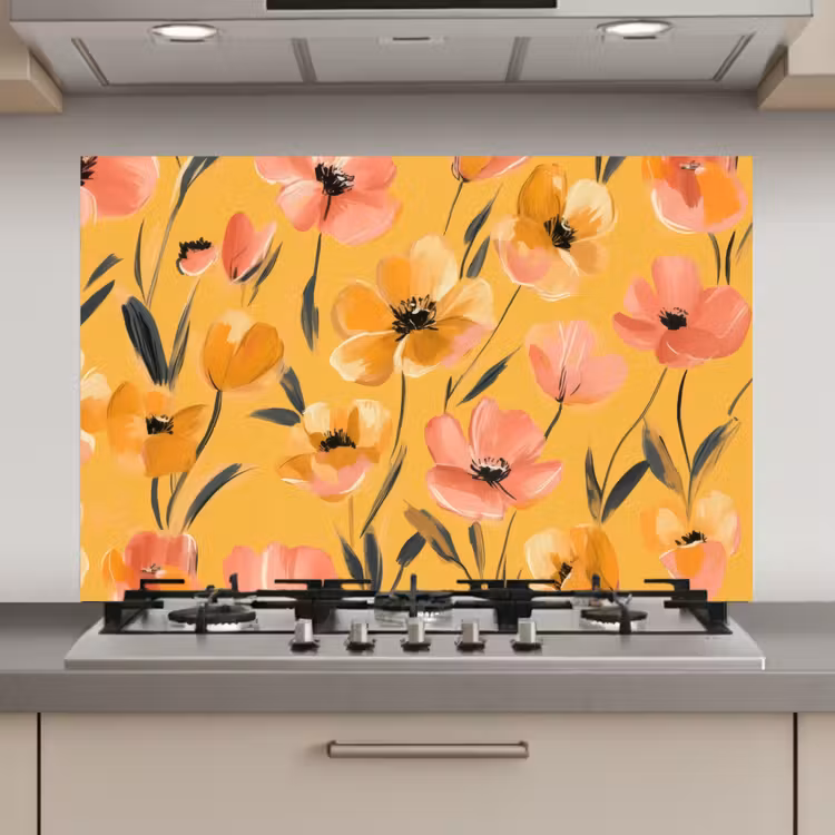 Spatscherm keuken - Bloemen - Geschilderd - Geel — 1