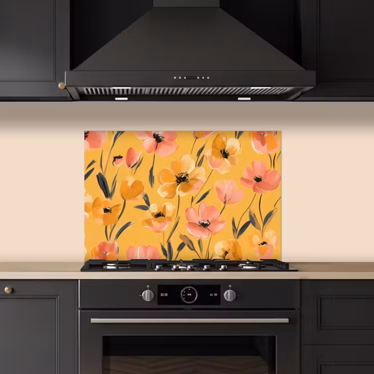 Spatscherm keuken - Bloemen - Geschilderd - Geel — 2