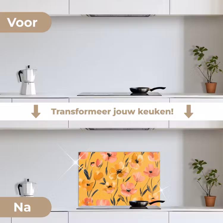 Spatscherm keuken - Bloemen - Geschilderd - Geel — 3