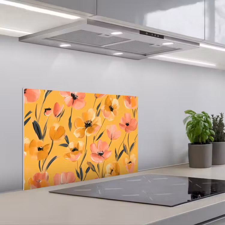 Spatscherm keuken - Bloemen - Geschilderd - Geel — 5