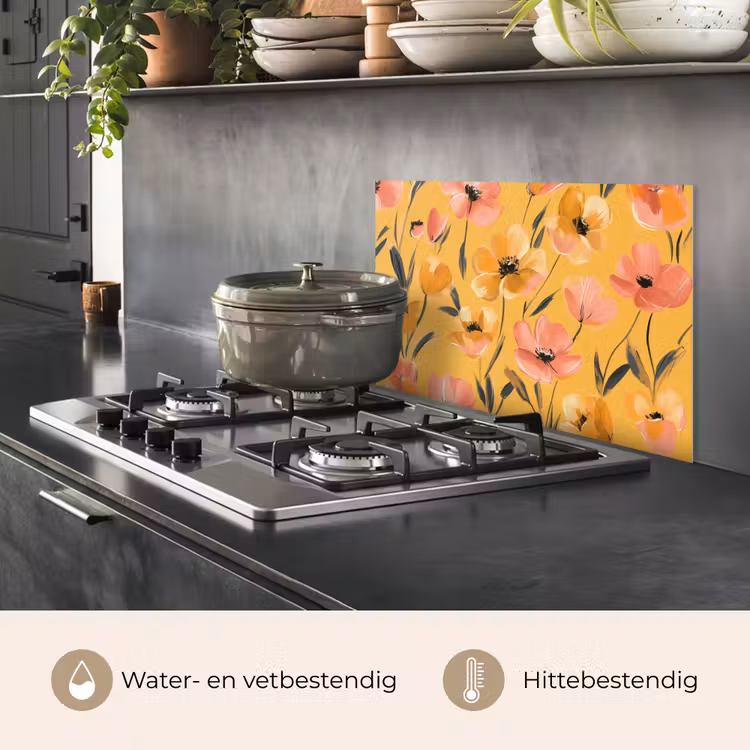 Spatscherm keuken - Bloemen - Geschilderd - Geel — 7