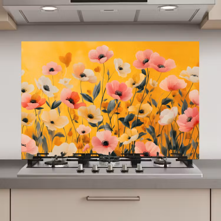 Spatscherm keuken - Bloemen - Veld - Geel — 1