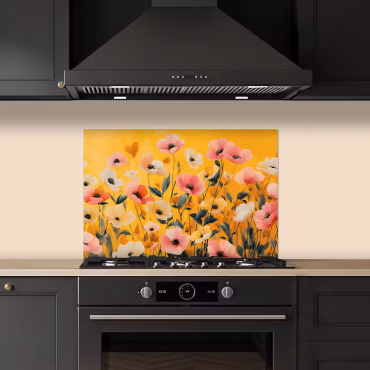 Spatscherm keuken - Bloemen - Veld - Geel — 2
