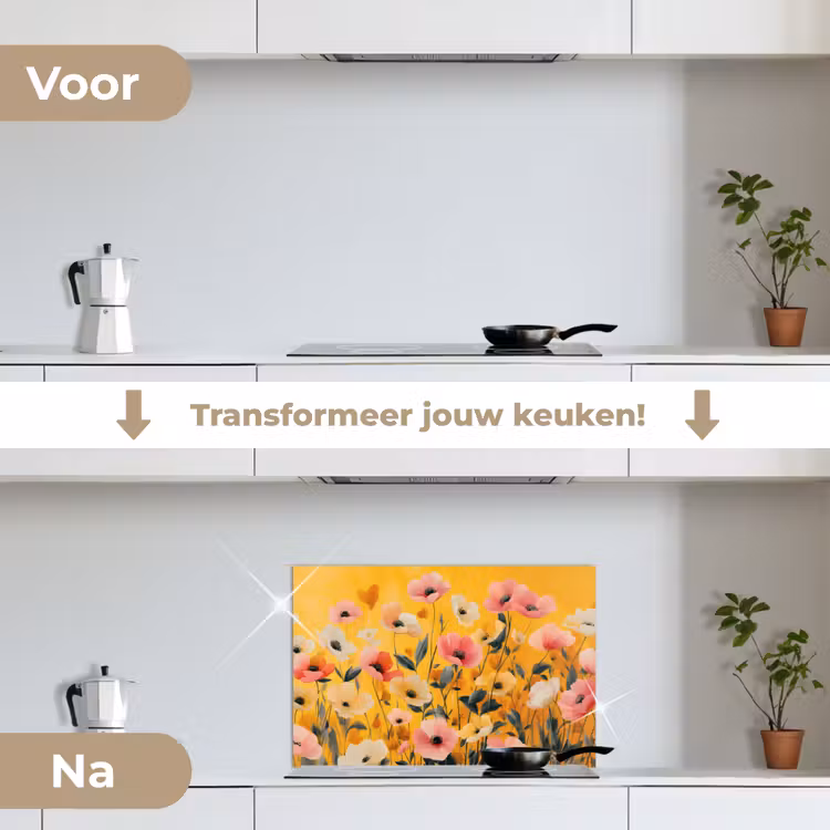 Spatscherm keuken - Bloemen - Veld - Geel — 3