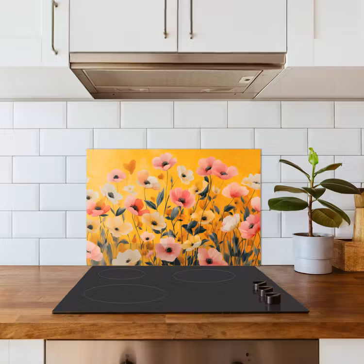 Spatscherm keuken - Bloemen - Veld - Geel — 6