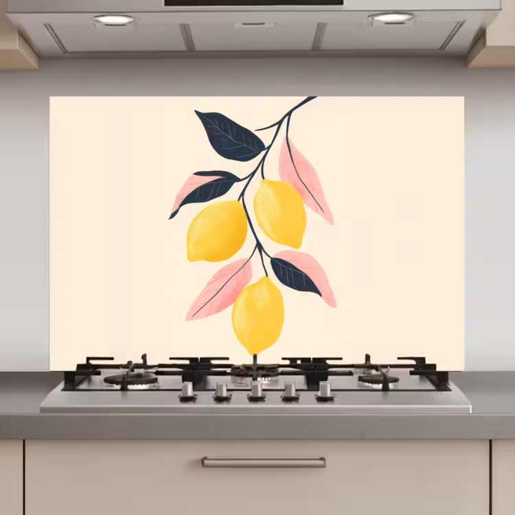 Spatscherm keuken - Citroenen - Felgeel - Tak - Bladeren — 1