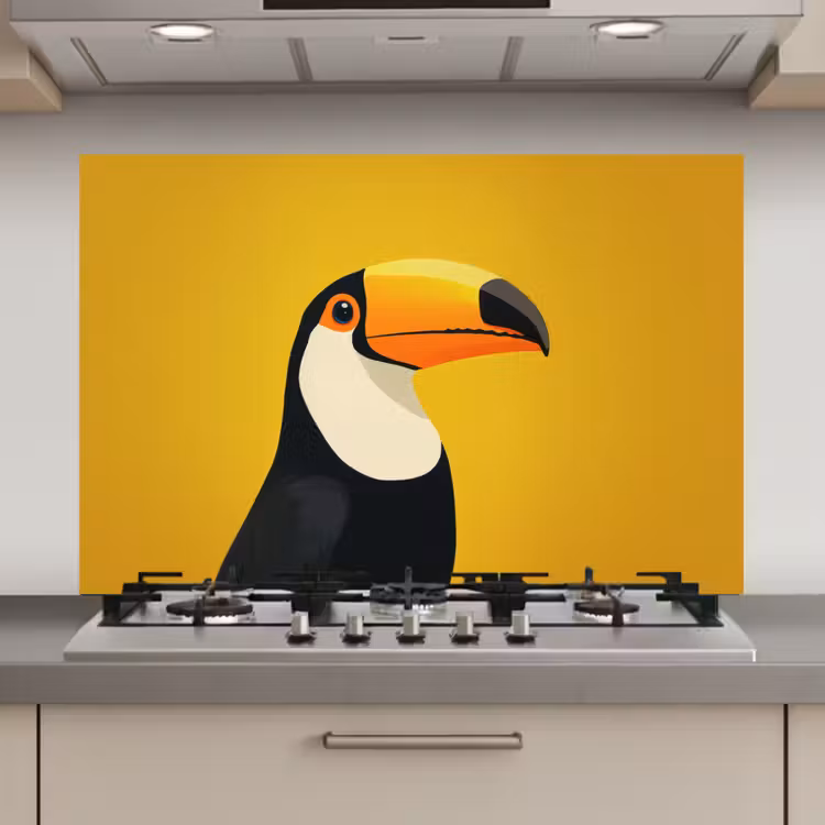 Spatscherm keuken - Toekan - Minimalistisch - Snavel - Oranje — 1