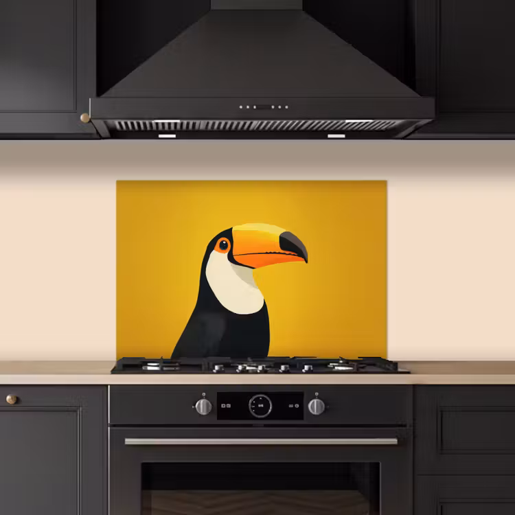 Spatscherm keuken - Toekan - Minimalistisch - Snavel - Oranje — 2