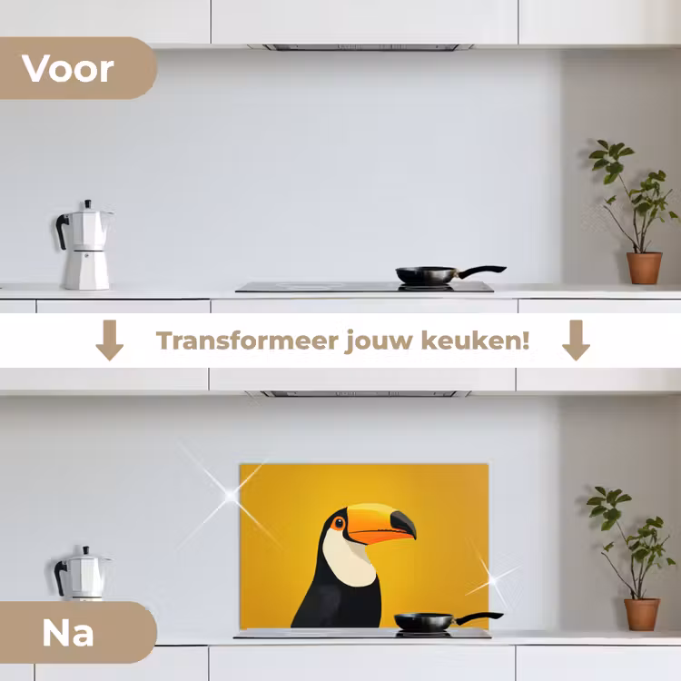 Spatscherm keuken - Toekan - Minimalistisch - Snavel - Oranje — 3