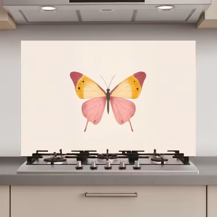 Spatscherm keuken - Vlinder - Illustratie - Roze — 1