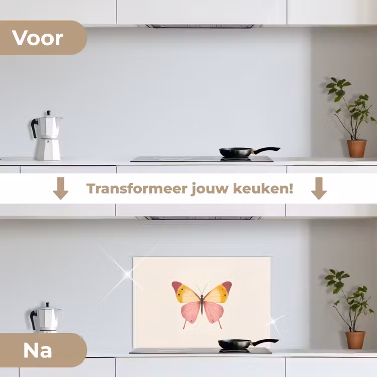 Spatscherm keuken - Vlinder - Illustratie - Roze — 3