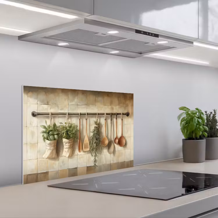 Spatscherm keuken - Hout - Keukengerei - Stilleven - Tegels — 5
