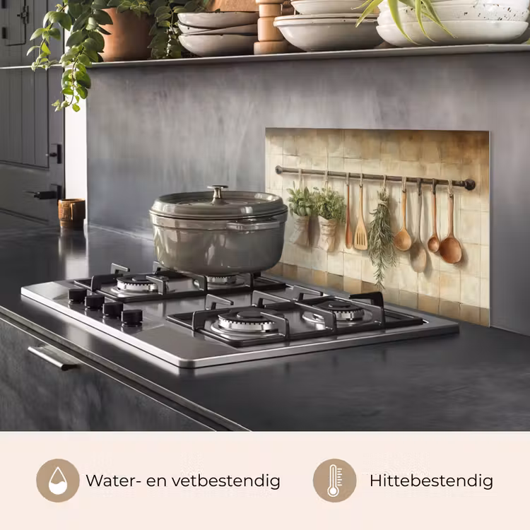 Spatscherm keuken - Hout - Keukengerei - Stilleven - Tegels — 7