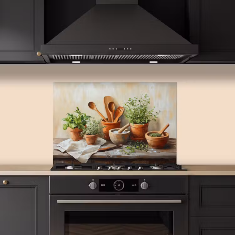 Spatscherm keuken - Potten - Kruiden - Hout — 2