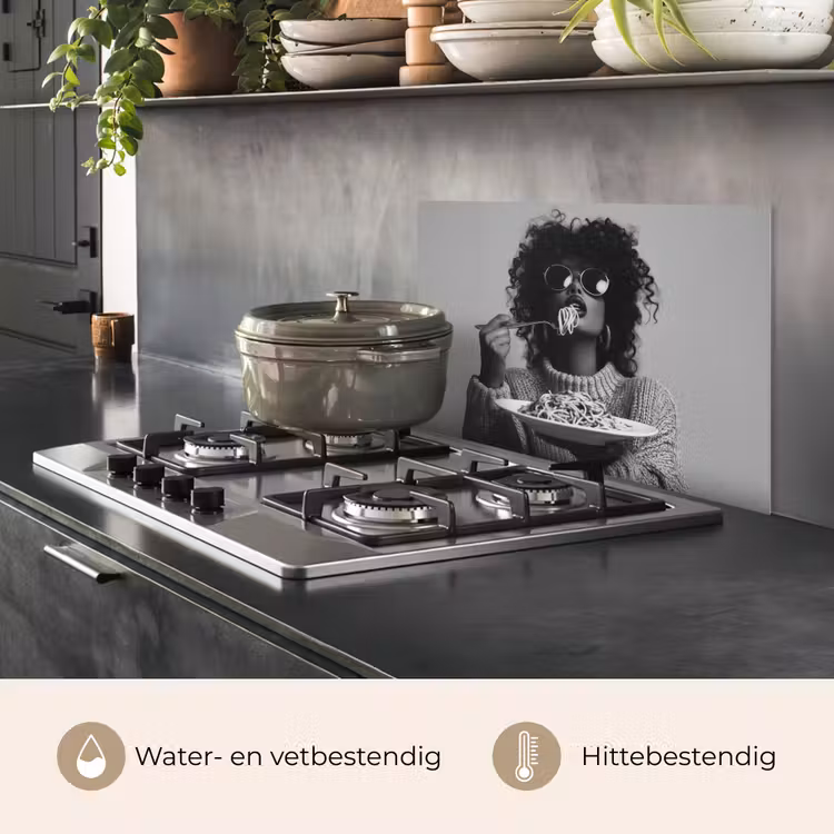 Spatscherm keuken - Vrouw - Pasta - Zwart - Wit — 7