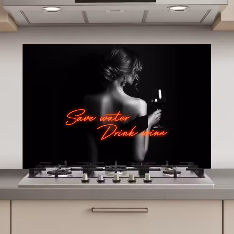 Spatscherm keuken - Wijn - Vrouw - Neon - Quote — 1