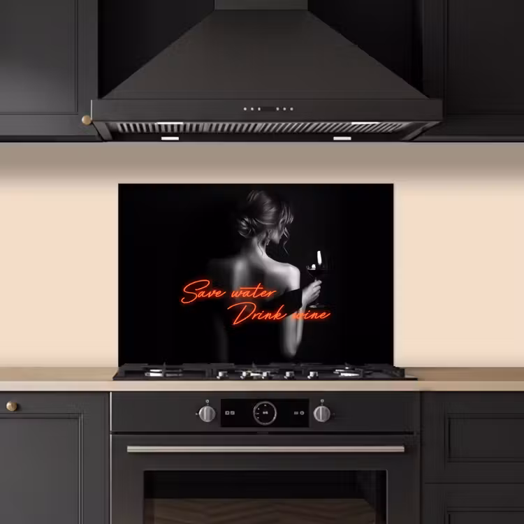Spatscherm keuken - Wijn - Vrouw - Neon - Quote — 2