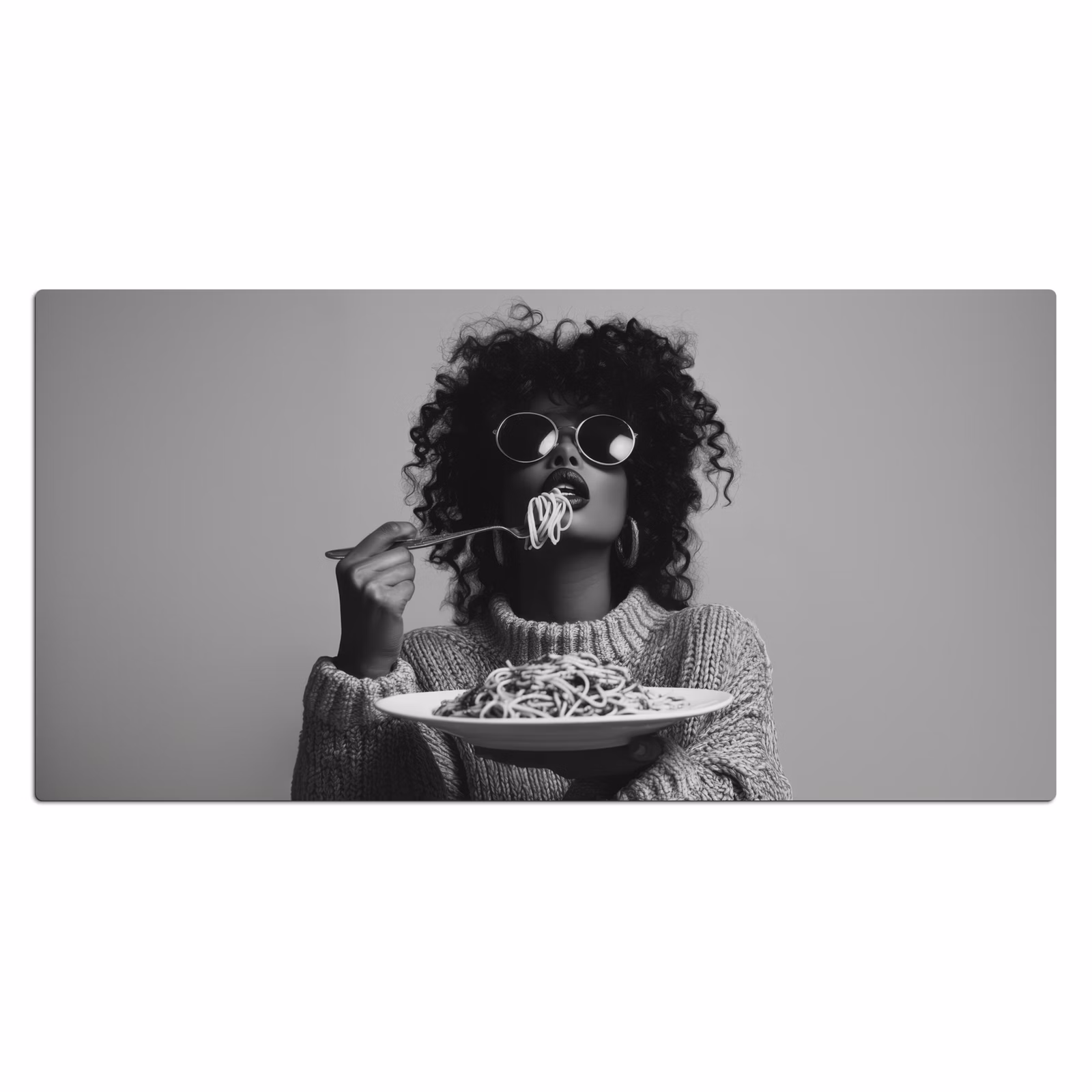 Bureau onderlegger - Vrouw met Krullen Spaghetti Zwart Wit — 1