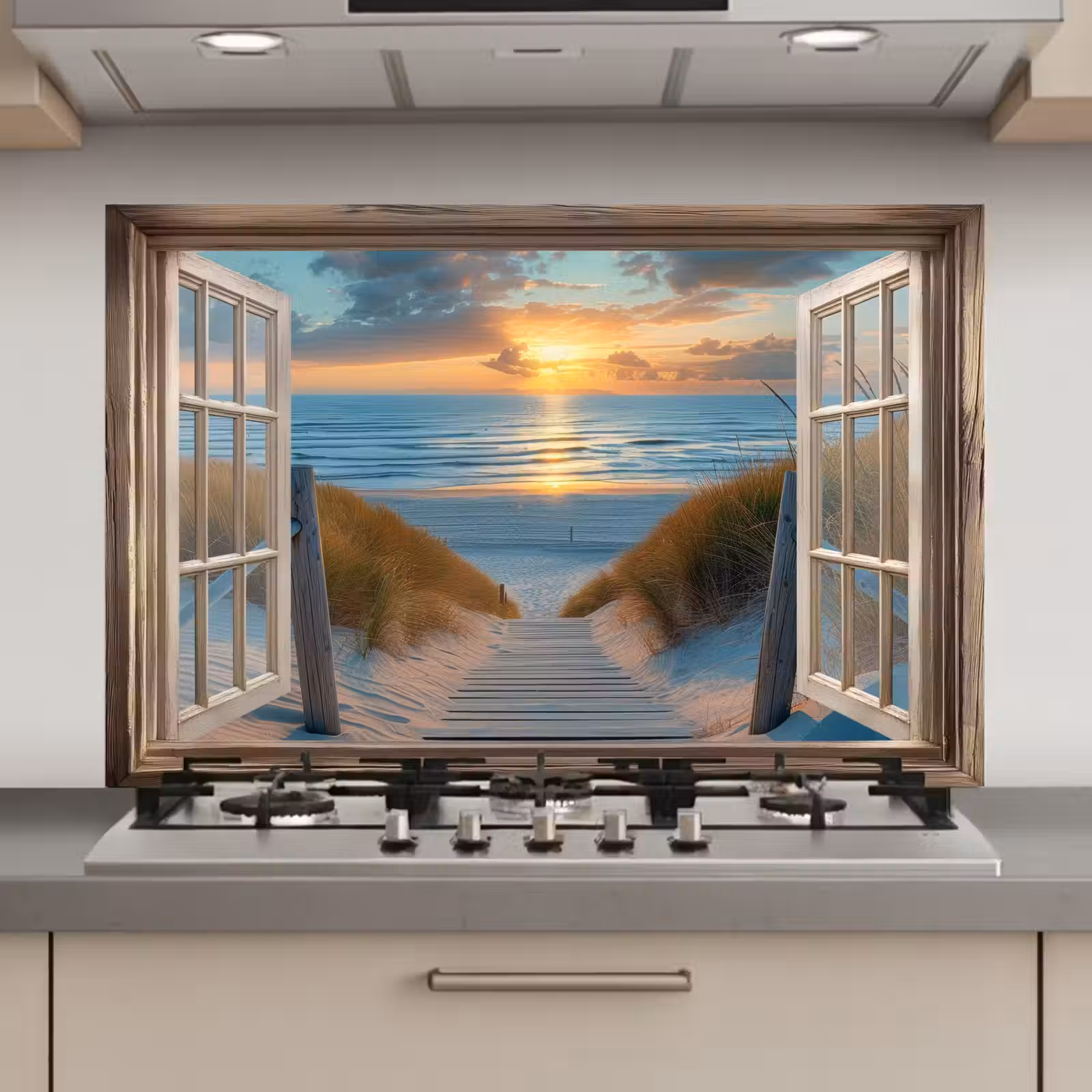 Spatscherm keuken - Doorkijk - Strand - Pad - Zonsondergang — 1