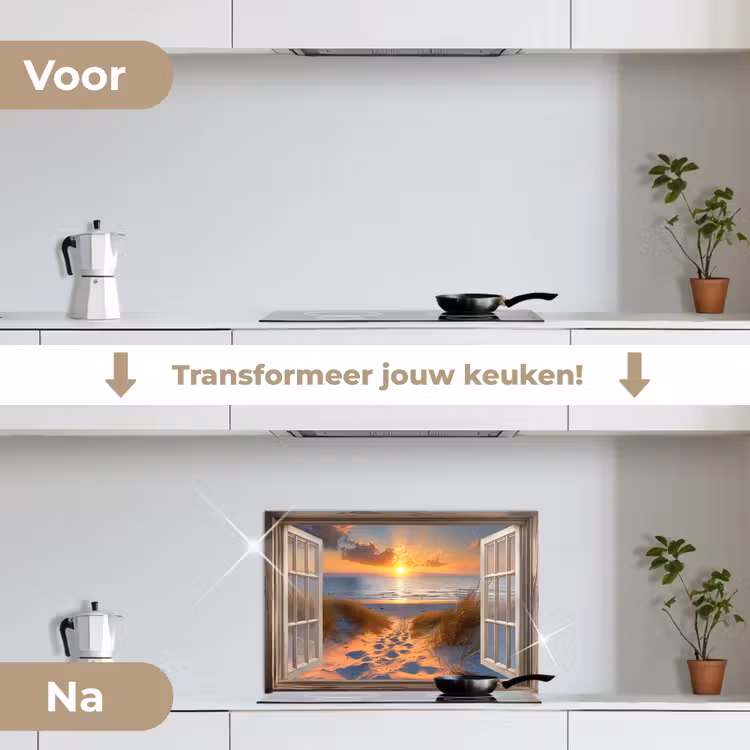 Spatscherm keuken - Doorkijk - Strand - Duinen - Zonsondergang — 3