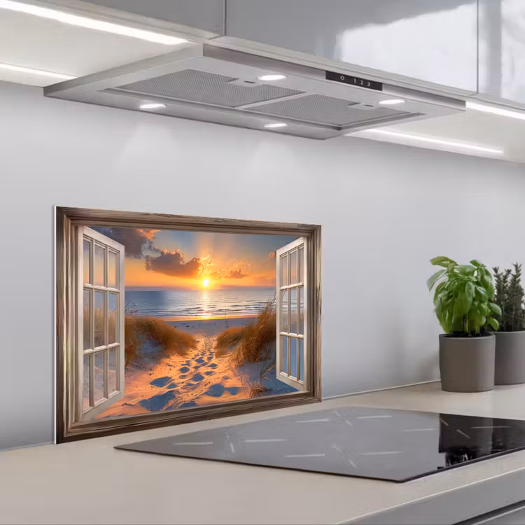 Spatscherm keuken - Doorkijk - Strand - Duinen - Zonsondergang — 5
