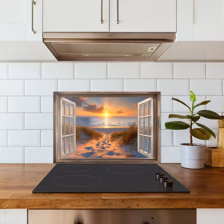 Spatscherm keuken - Doorkijk - Strand - Duinen - Zonsondergang — 6