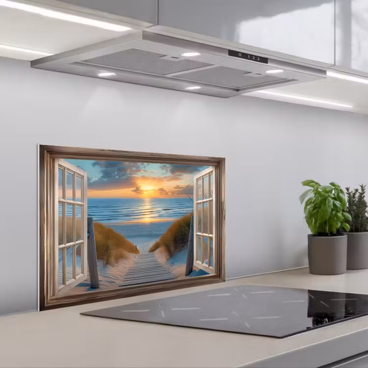 Spatscherm keuken - Doorkijk - Strand - Pad - Zonsondergang — 5