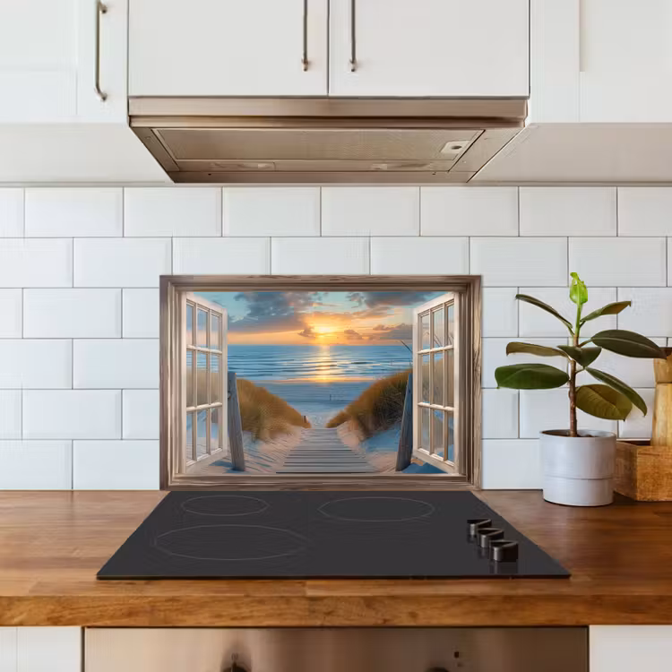 Spatscherm keuken - Doorkijk - Strand - Pad - Zonsondergang — 6