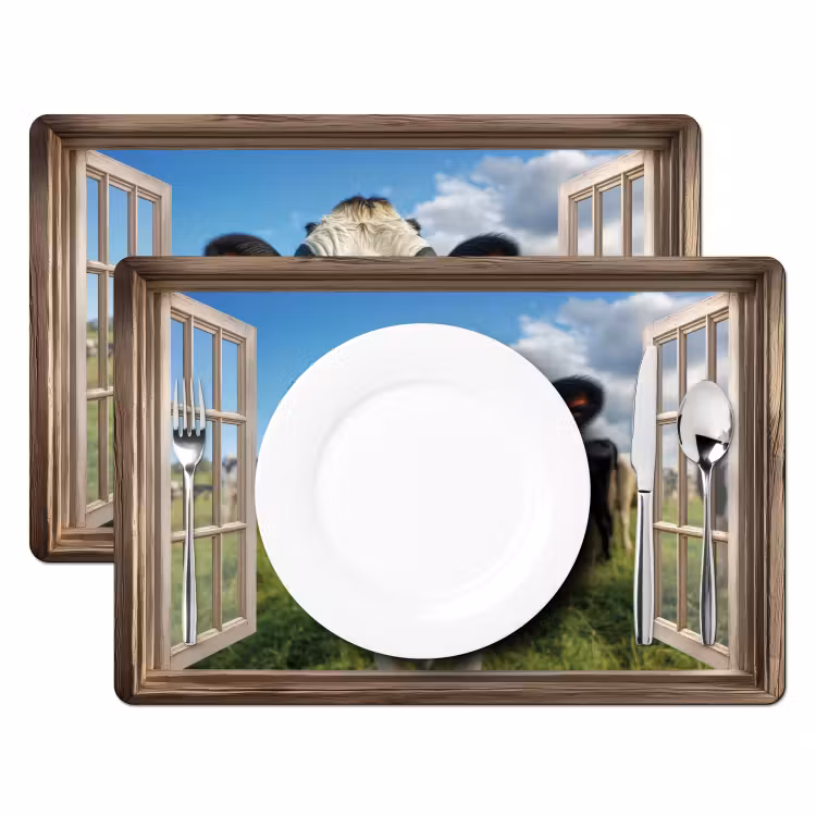 Placemat - 6 stuks - Doorkijk - Koe - Weiland - Dieren - Natuur — 2